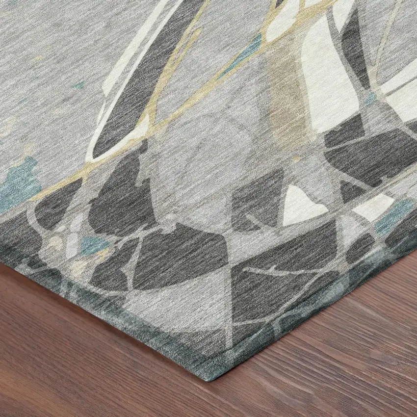 Gray And Graphite Abstract Washable Indoor Outdoor Area Rug Photo 3