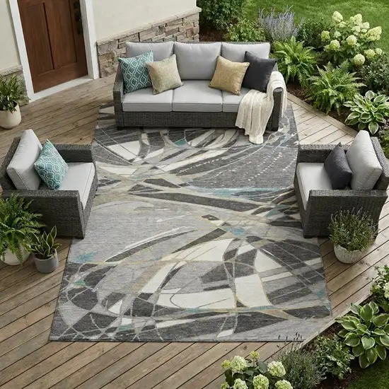 Gray And Graphite Abstract Washable Indoor Outdoor Area Rug Photo 1