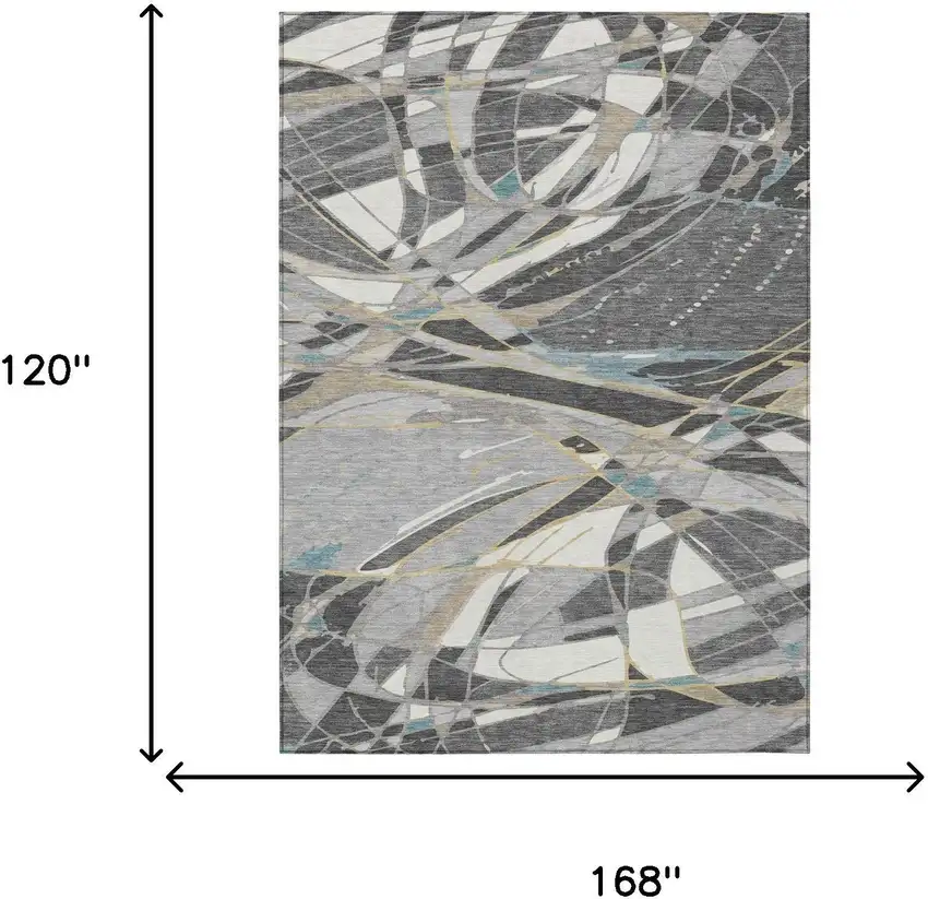 Gray And Graphite Abstract Washable Indoor Outdoor Area Rug Photo 5