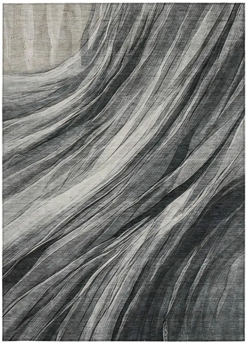 Gray And Graphite Abstract Washable Indoor Outdoor Area Rug Photo 1