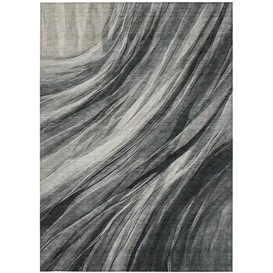 Gray And Graphite Abstract Washable Indoor Outdoor Area Rug Photo 1