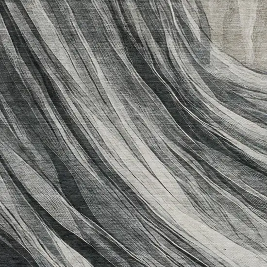Gray And Graphite Abstract Washable Indoor Outdoor Area Rug Photo 2
