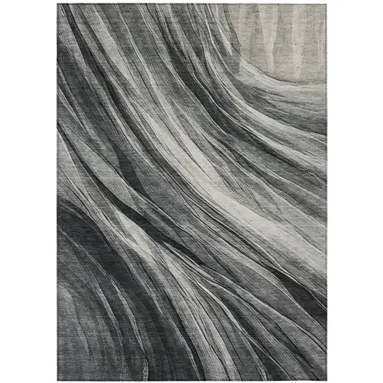 Gray And Graphite Abstract Washable Indoor Outdoor Area Rug Photo 3