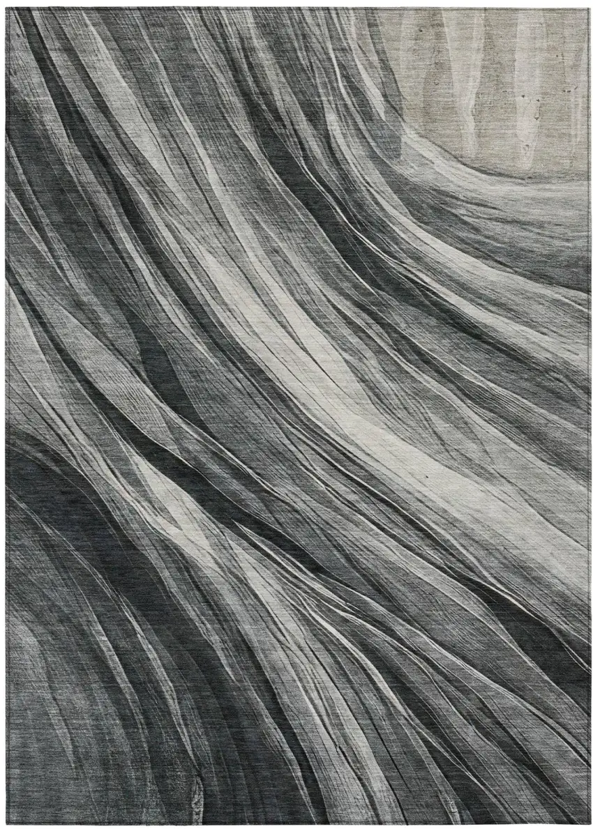 Gray And Graphite Abstract Washable Indoor Outdoor Area Rug Photo 3