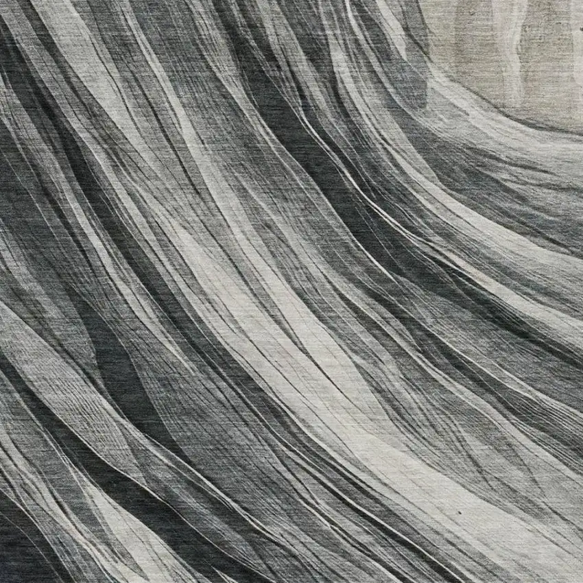 Gray And Graphite Abstract Washable Indoor Outdoor Area Rug Photo 4