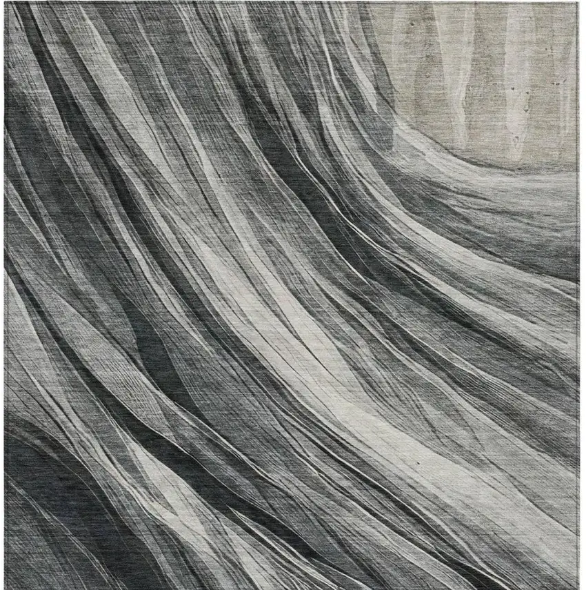 Gray And Graphite Abstract Washable Indoor Outdoor Area Rug Photo 8