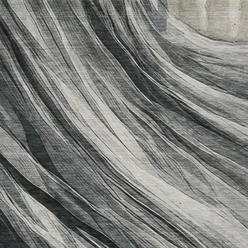 Gray And Graphite Abstract Washable Indoor Outdoor Area Rug Photo 6