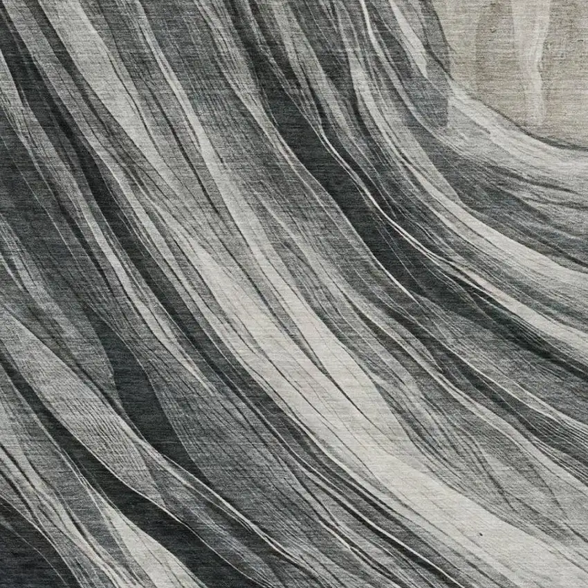 Gray And Graphite Abstract Washable Indoor Outdoor Area Rug Photo 7