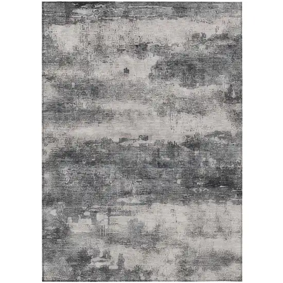 Gray And Graphite Abstract Washable Indoor Outdoor Area Rug Photo 1