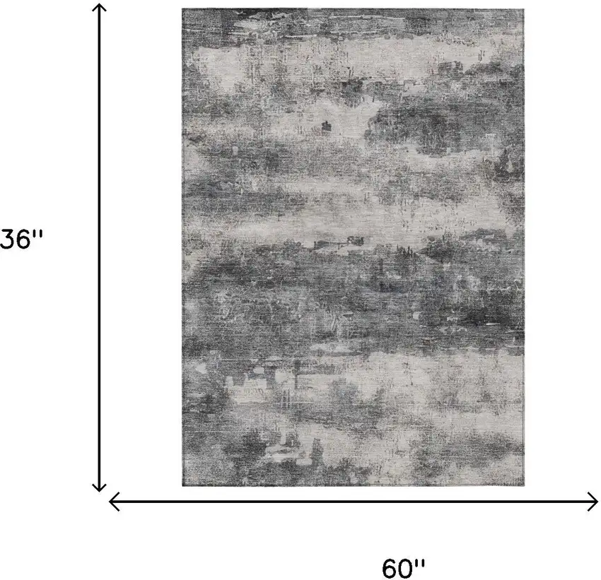 Gray And Graphite Abstract Washable Indoor Outdoor Area Rug Photo 7