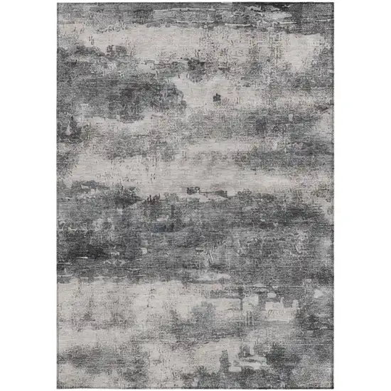 Gray And Graphite Abstract Washable Indoor Outdoor Area Rug Photo 3