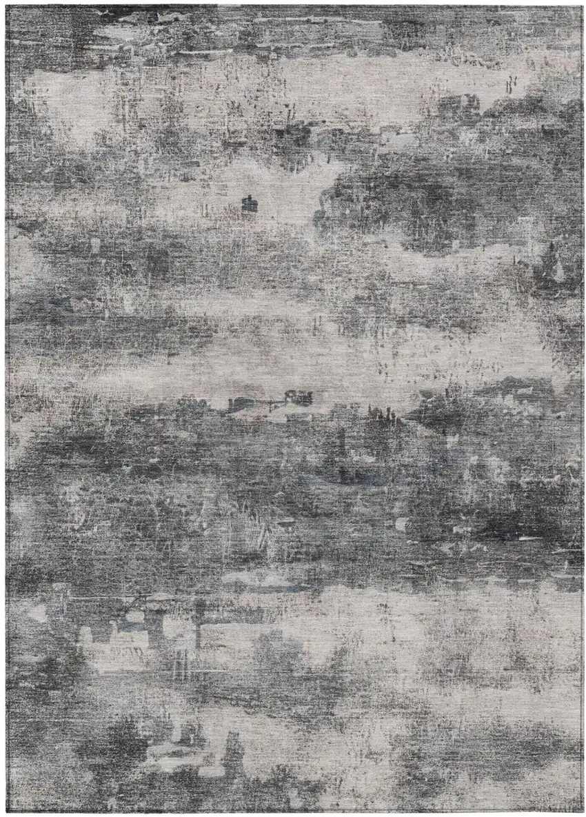 Gray And Graphite Abstract Washable Indoor Outdoor Area Rug Photo 1