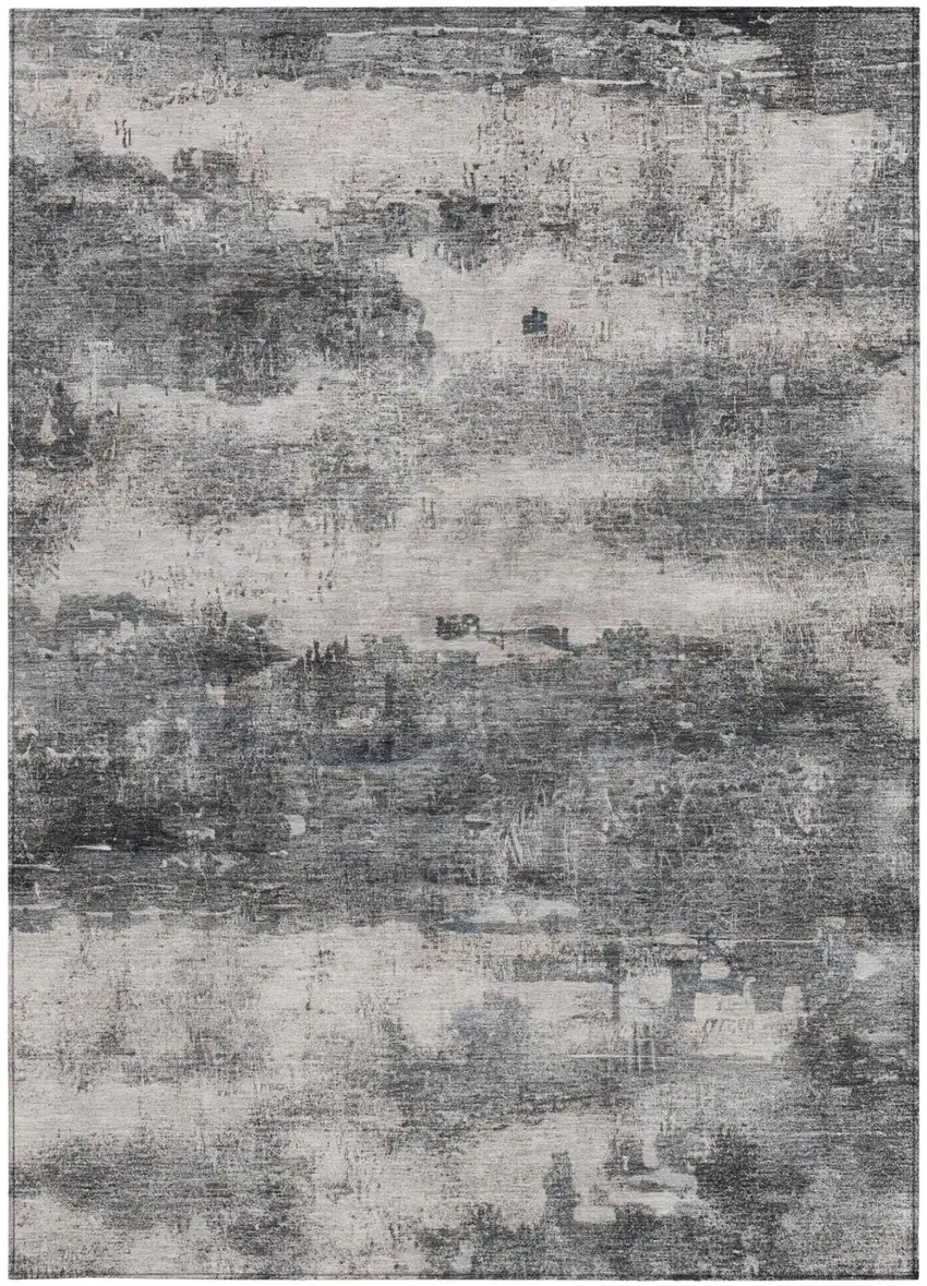 Gray And Graphite Abstract Washable Indoor Outdoor Area Rug Photo 2