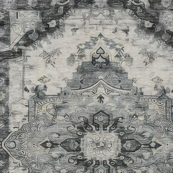 Gray And Graphite Floral Medallion Washable Indoor Outdoor Area Rug Photo 7