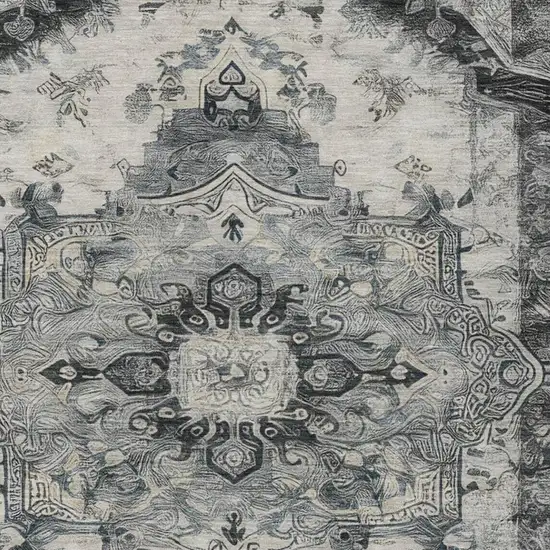 Gray And Graphite Floral Medallion Washable Indoor Outdoor Area Rug Photo 5