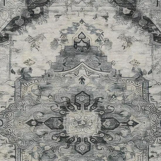 Gray And Graphite Floral Medallion Washable Indoor Outdoor Area Rug Photo 9