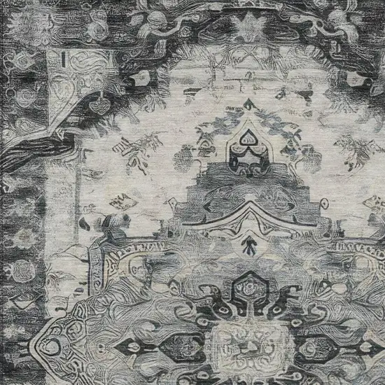 Gray And Graphite Floral Medallion Washable Indoor Outdoor Area Rug Photo 4