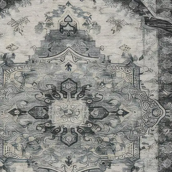 Gray And Graphite Floral Medallion Washable Indoor Outdoor Area Rug Photo 4
