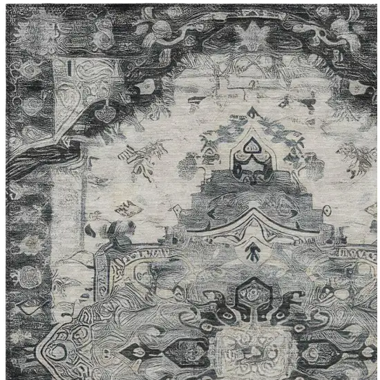 Gray And Graphite Floral Medallion Washable Indoor Outdoor Area Rug Photo 9