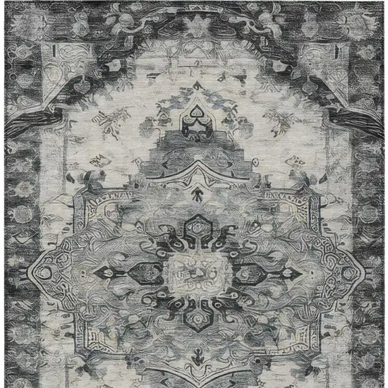 Gray And Graphite Floral Medallion Washable Indoor Outdoor Area Rug Photo 8