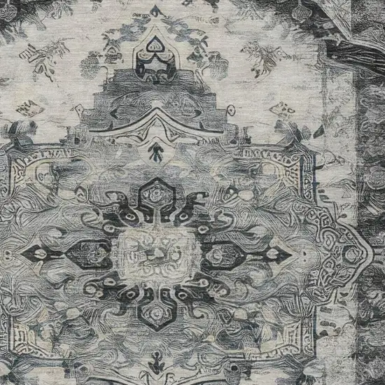 Gray And Graphite Floral Medallion Washable Indoor Outdoor Area Rug Photo 1