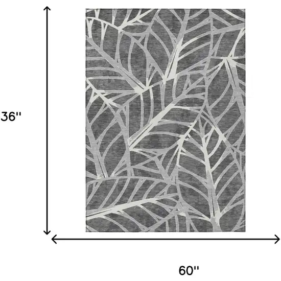 Gray And Graphite Floral Washable Indoor Outdoor Area Rug Photo 5