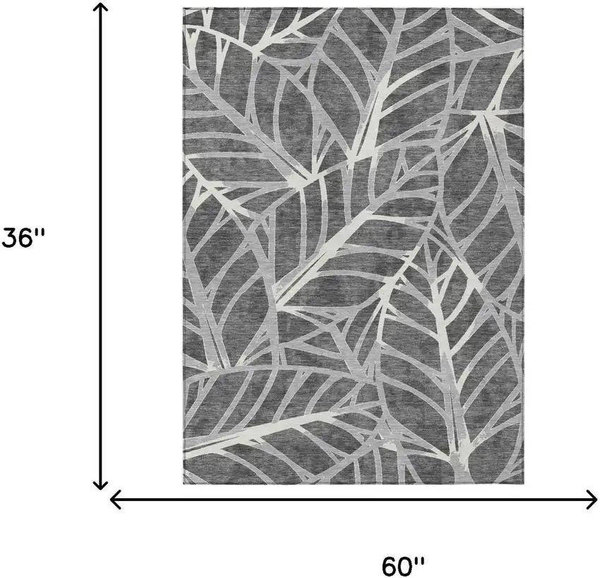 Gray And Graphite Floral Washable Indoor Outdoor Area Rug Photo 5