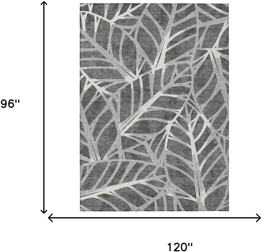 Gray And Graphite Floral Washable Indoor Outdoor Area Rug Photo 5