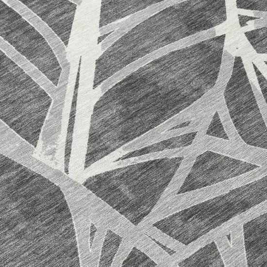 Gray And Graphite Floral Washable Indoor Outdoor Area Rug Photo 3