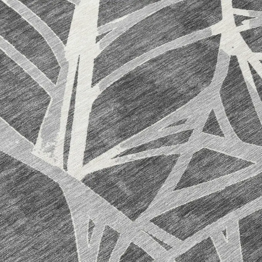 Gray And Graphite Floral Washable Indoor Outdoor Area Rug Photo 3