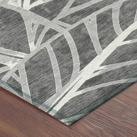 Gray And Graphite Floral Washable Indoor Outdoor Area Rug Photo 4