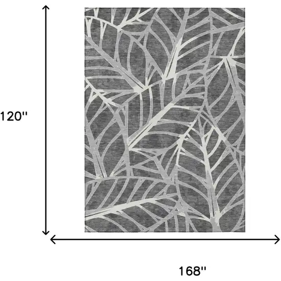 Gray And Graphite Floral Washable Indoor Outdoor Area Rug Photo 5