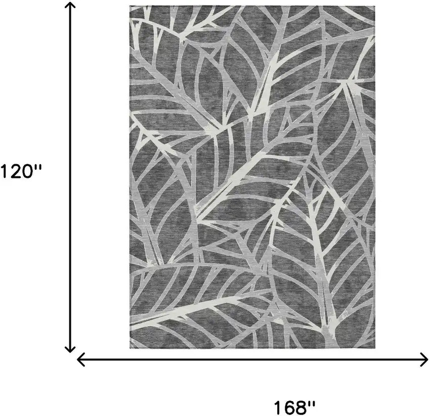 Gray And Graphite Floral Washable Indoor Outdoor Area Rug Photo 5