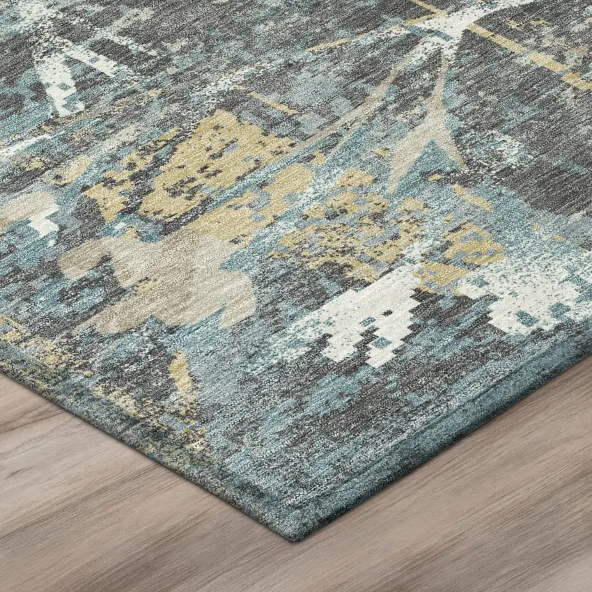 Gray And Graphite Floral Washable Indoor Outdoor Area Rug Photo 4