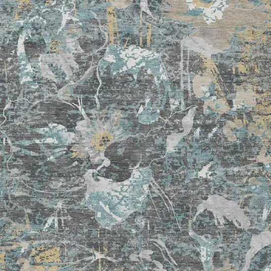 Gray And Graphite Floral Washable Indoor Outdoor Area Rug Photo 1