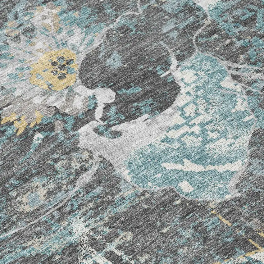 Gray And Graphite Floral Washable Indoor Outdoor Area Rug Photo 5