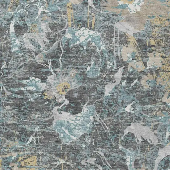 Gray And Graphite Floral Washable Indoor Outdoor Area Rug Photo 3