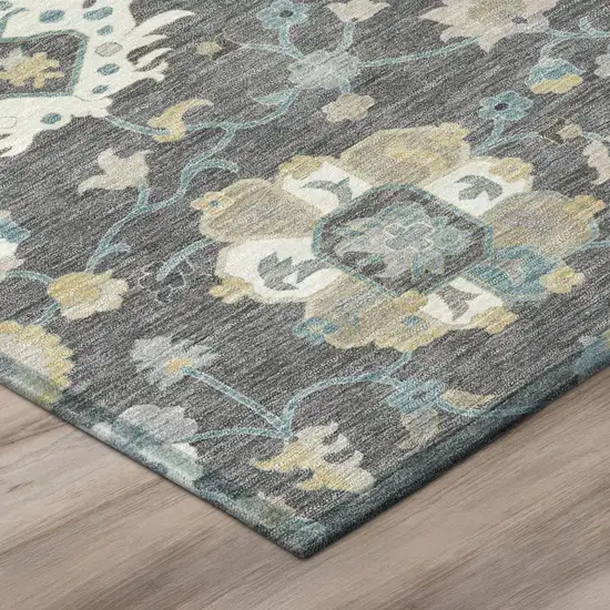 Gray And Graphite Floral Washable Indoor Outdoor Area Rug Photo 4