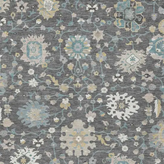 Gray And Graphite Floral Washable Indoor Outdoor Area Rug Photo 2