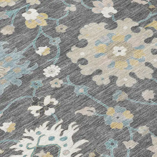 Gray And Graphite Floral Washable Indoor Outdoor Area Rug Photo 5