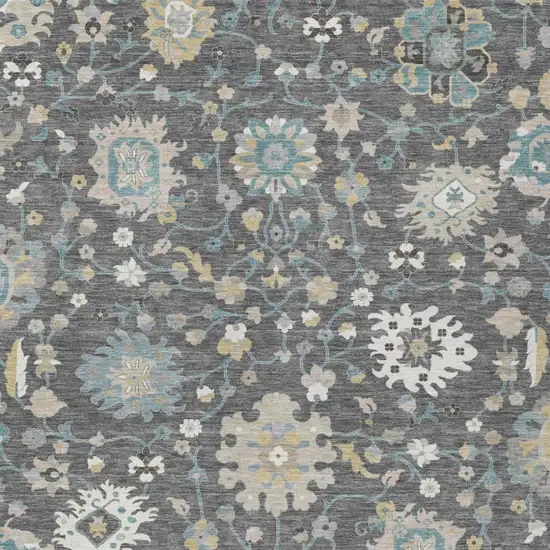 Gray And Graphite Floral Washable Indoor Outdoor Area Rug Photo 2