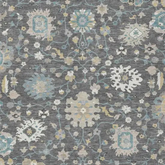 Gray And Graphite Floral Washable Indoor Outdoor Area Rug Photo 3