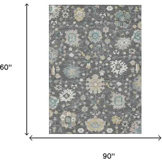 Gray And Graphite Floral Washable Indoor Outdoor Area Rug Photo 6