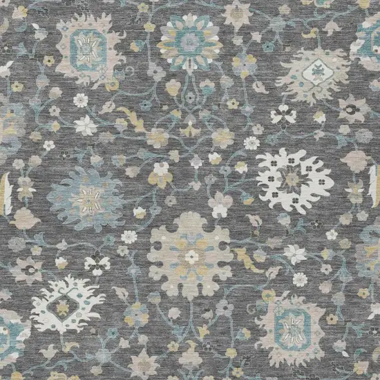 Gray And Graphite Floral Washable Indoor Outdoor Area Rug Photo 1