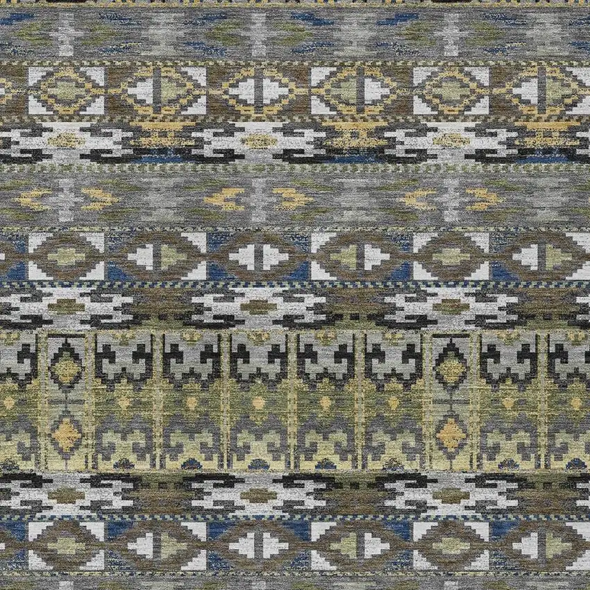 Gray And Graphite Geometric Washable Indoor Outdoor Area Rug Photo 2