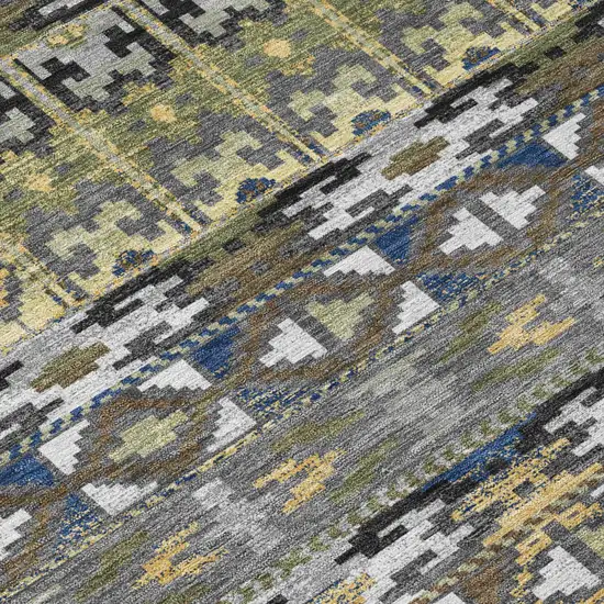 Gray And Graphite Geometric Washable Indoor Outdoor Area Rug Photo 5