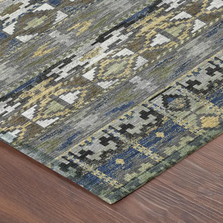 Gray And Graphite Geometric Washable Indoor Outdoor Area Rug Photo 4