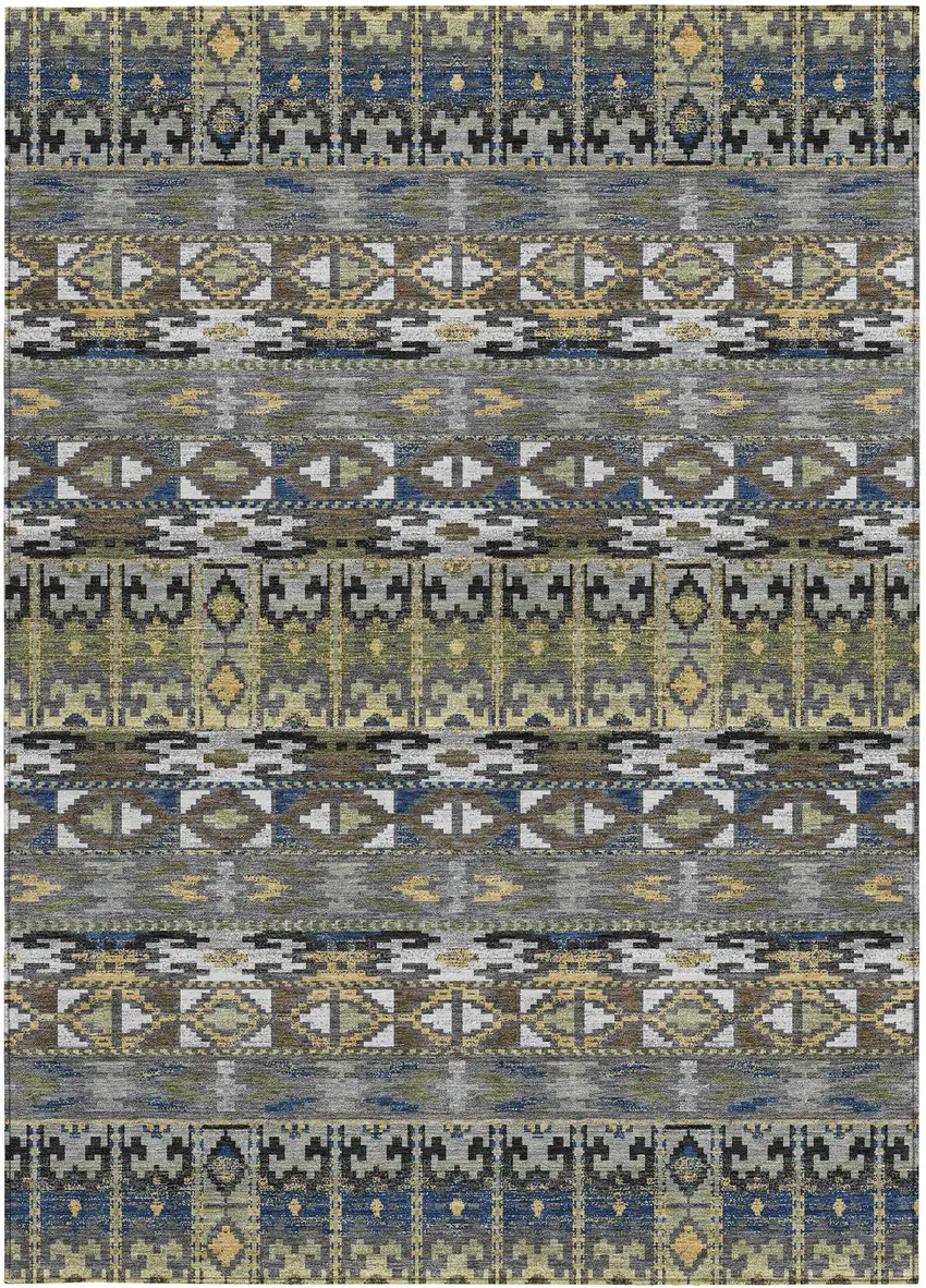 Gray And Graphite Geometric Washable Indoor Outdoor Area Rug Photo 3