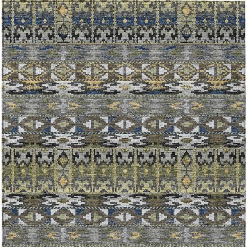 Gray And Graphite Geometric Washable Indoor Outdoor Area Rug Photo 1