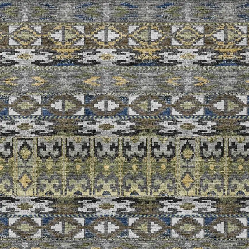 Gray And Graphite Geometric Washable Indoor Outdoor Area Rug Photo 2